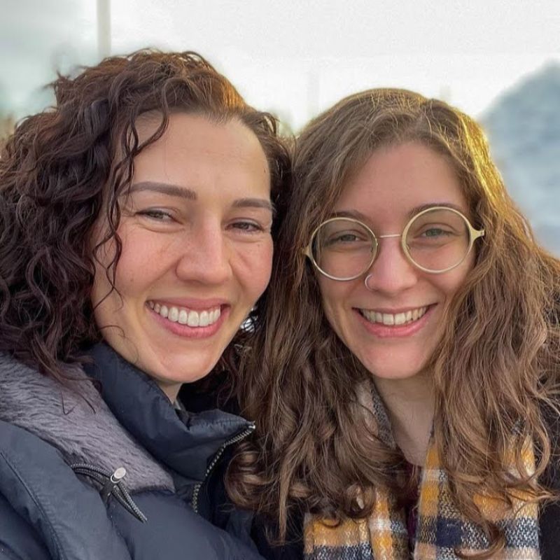 The Tea Grannies, Miraya and Elise, smiling